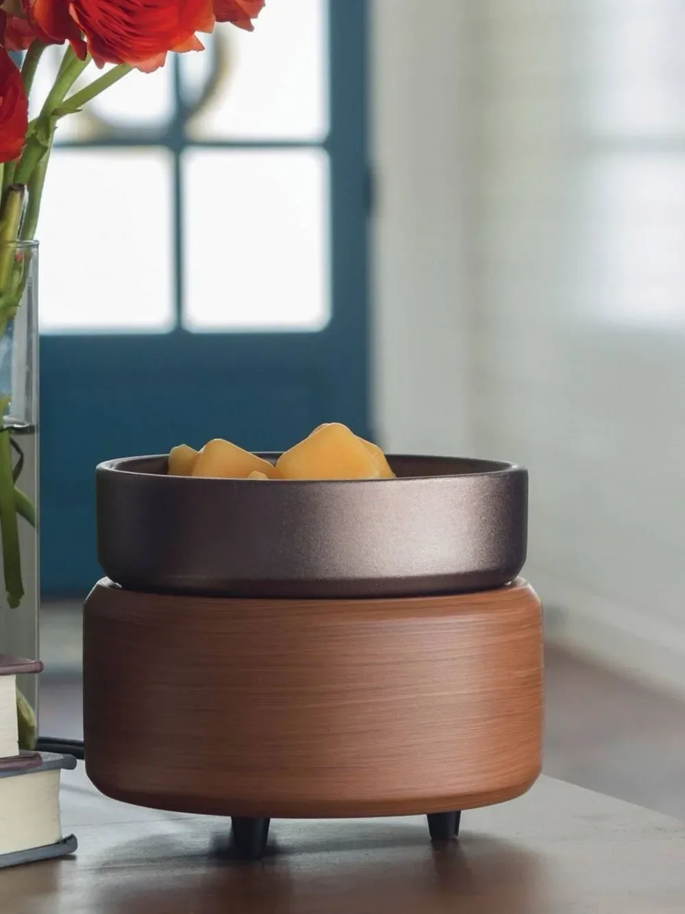 Sleek Contemporary 2 in 1 Flameless Candle Warmer Classic Pewter & Walnut Design